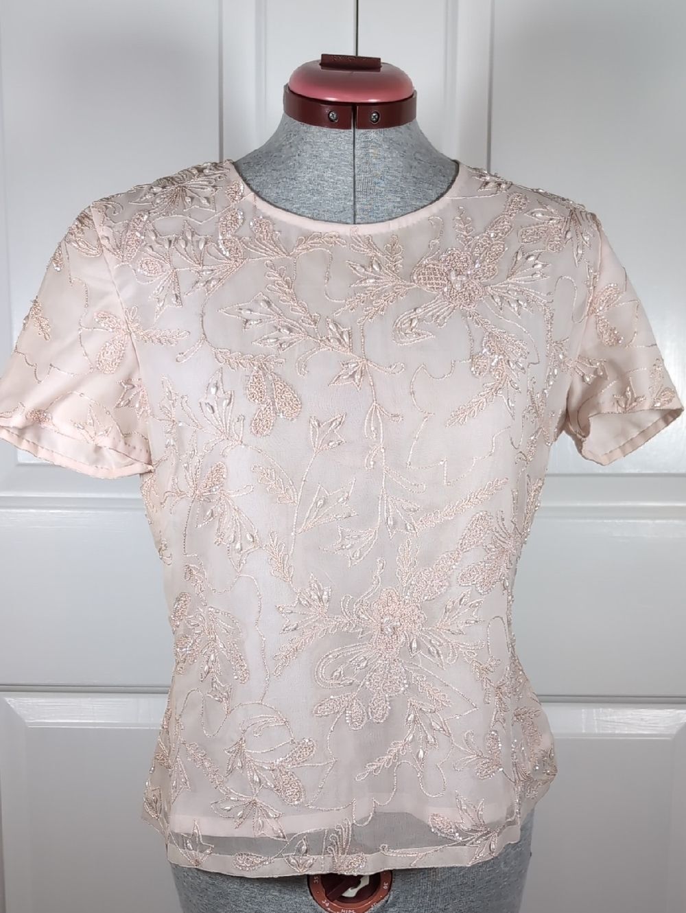 NWT Vintage Harrison Morgan Silk Hand-Beaded Top Coquette Floral 90s Romance